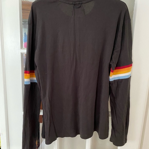 ModCloth 2 XL black w red orange yellow white blue stripes around chest and arms - Picture 4 of 4